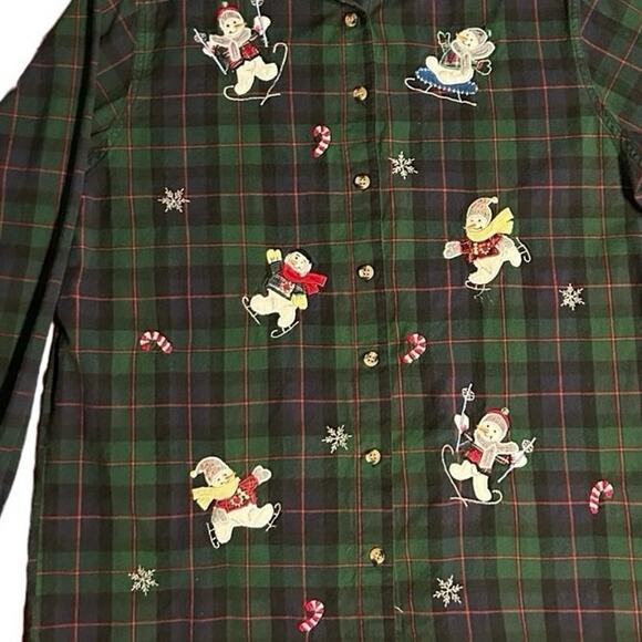 Casey and Max Christmas Shirt Embroidered Snowmen Button Long Sleeve Large Ugly - Picture 5 of 6
